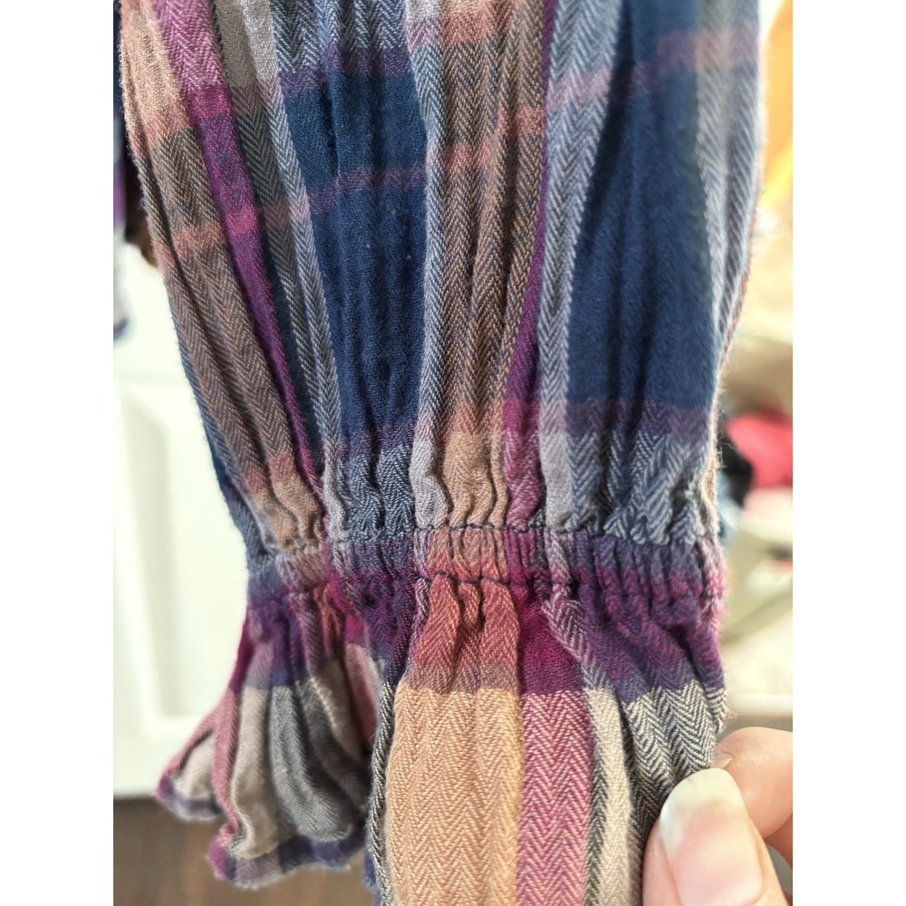 Chaps Cotton Plaid Peasant Blouse Women's 2X Long/Sl Cottage Boho - Picture 5 of 9